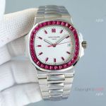 Swiss Clone Patek Philippe Nautilus Ruby Baguette White Dial Watch 40mm